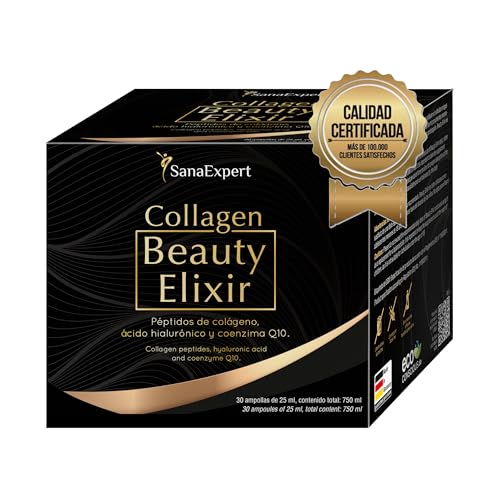 SanaExpert Collagen Beauty Elixir - Complemento para Cuidado de Piel, Cabello y Uñas - Colágeno, Ácido Hialurónico y Coenzima Q10-30 Ampollas - Fabricado en Alemania