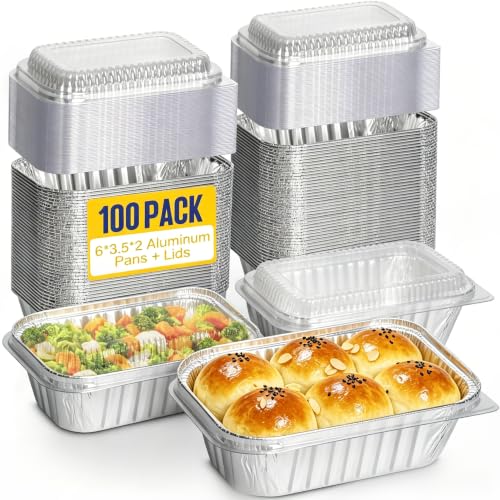 Alfolic Disposable Small Aluminum Pans with Clear Lids 1 lb 100 Pack