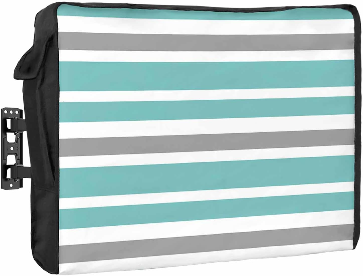 Outdoor TV Cover 39 Inch Navy Blue Green Stripes TV Enclosure Lime Green Striped TV Covers for Outside TV Display Screen Protector with Remote Control Pocket Home Decor
