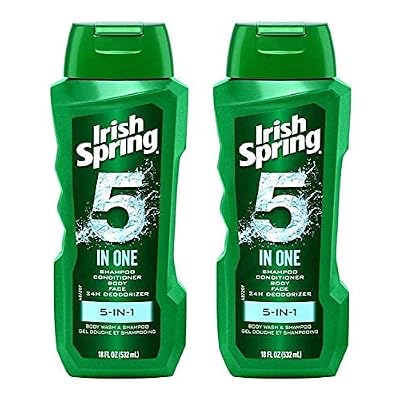 Irish-Spring 5-in-1 Shampoo, Conditioner, Body Wash, Face Wash and Deodorizer, 18 oz (Pack of 4)