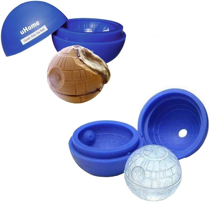 Uhome Death Star Silicone Sphere Ice Ball Mould, 2 Pack, Blue