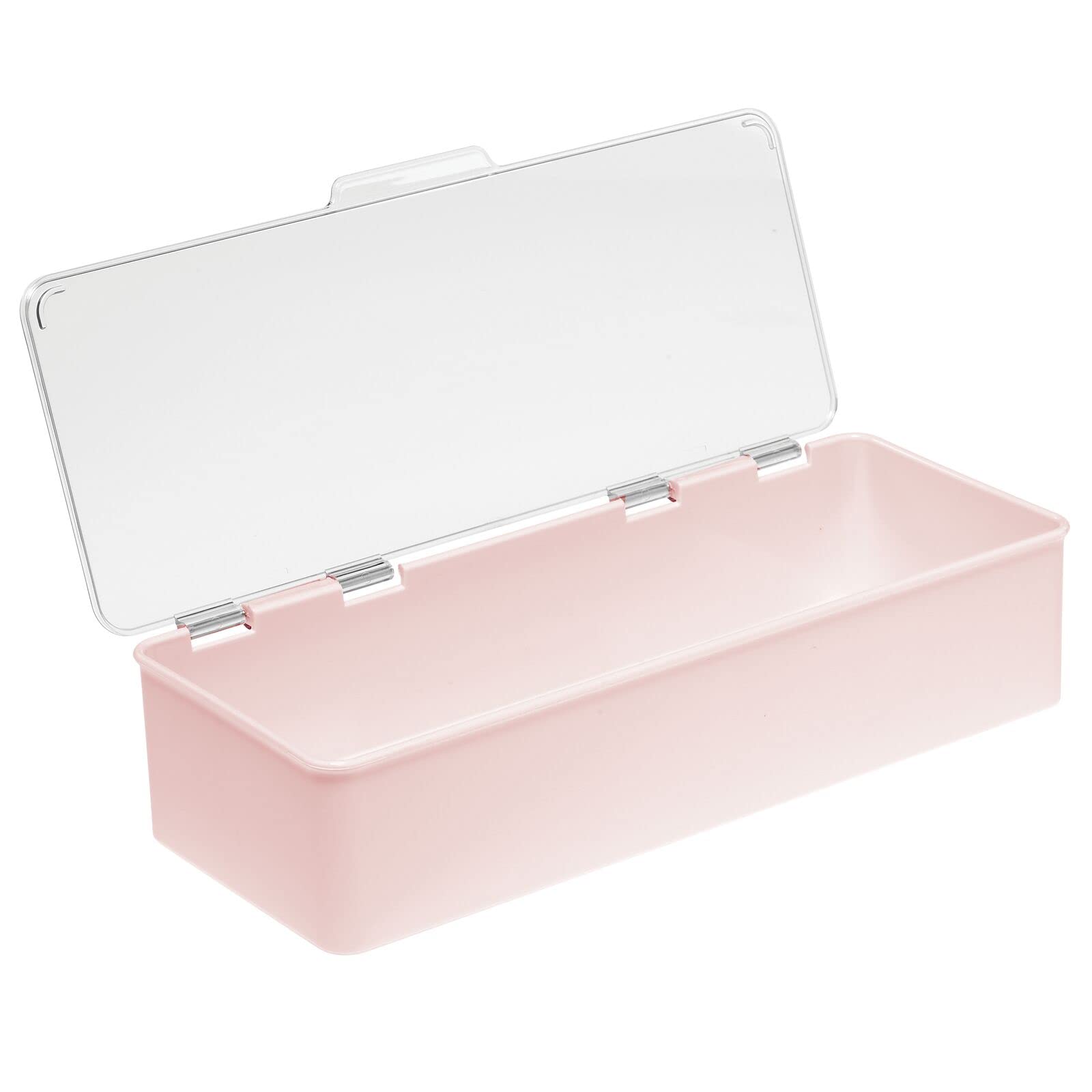 mDesign Long Plastic Cosmetic Storage Organizer Boxes with Hinged Lids, 2 Pack, Light Pink/Clear