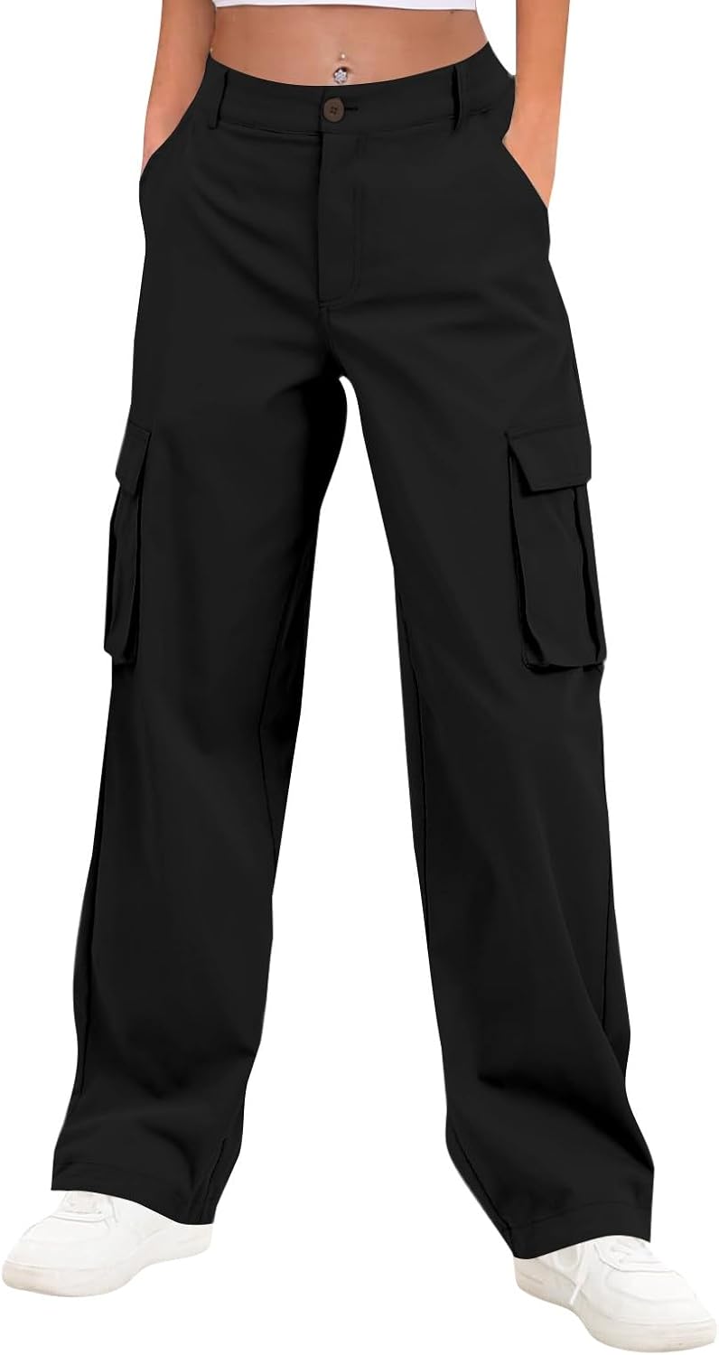 Womens Cargo Pants Baggy High Waisted Wide Leg Pants Y2k Streetwear with 6 Pockets Casual Comfy Chino Cotton Trousers