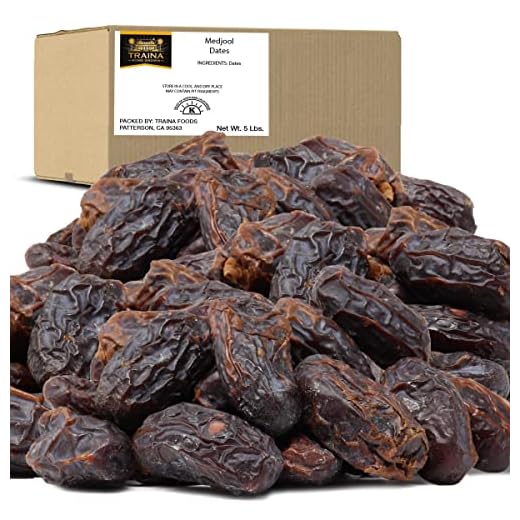Traina Home Grown California Sun Dried California Medjool Dates - Healthy, No Added Sugar, Non GMO, Gluten Free, Kosher Certified, Vegan, Value Size (5 lbs)