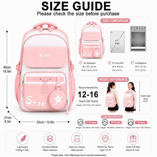 Image of School & College Backpack with Detachable Pouch | 18 Inch Large capacity bag for Girls & Boys Age of 12-16 years | Best for School, Tution, Travel, Camping