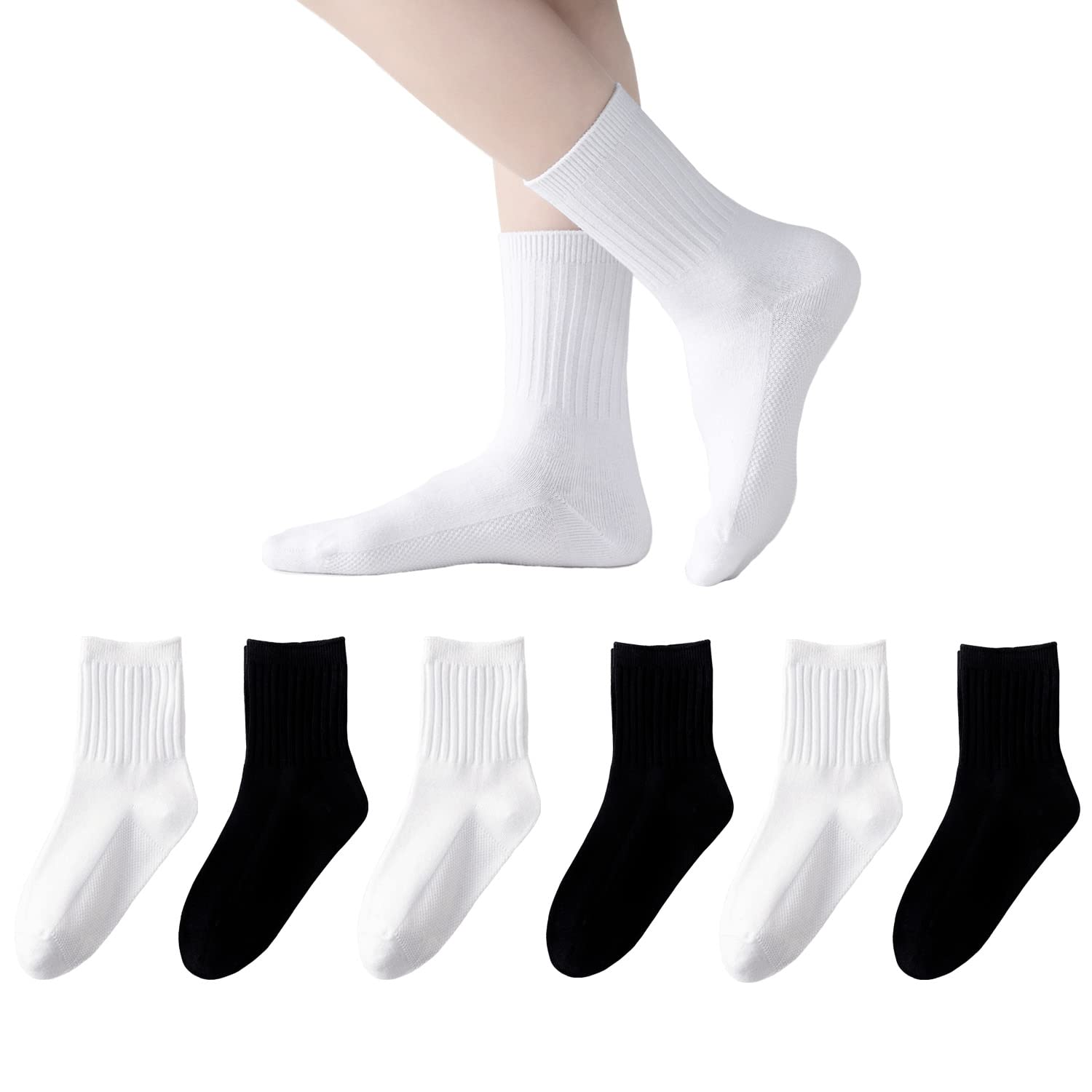 Marchare Calcetines de algodón sin costuras para niñas, color blanco, negro, gris, azul marino, paquete de 6