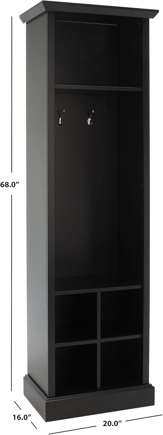 SAFAVIEH Home Collection Surrey Farmhouse Black 6-Shelf 2-Hook Bottom Storage Hall Tree (Fully Assembled)
