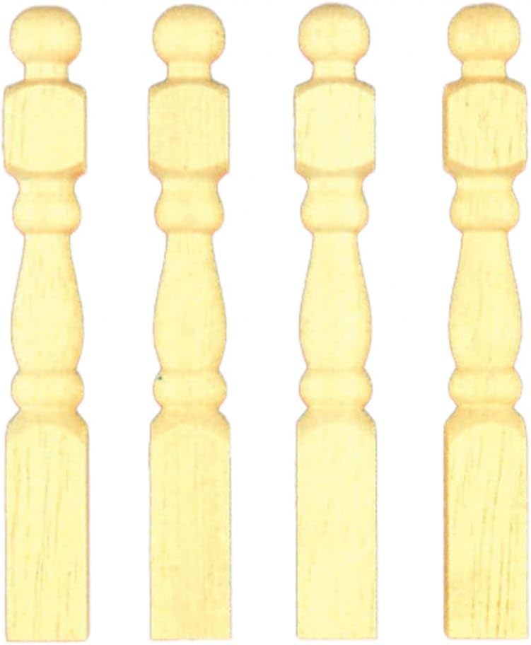 Unknown Dolls House Miniature Fixtures Fittings Set of 4 1:12 Natural Wood Newel Posts