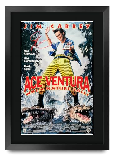 Affiche Ace Ventura 2 Jim Carrey A3 Encadré avec autographe imprimé pour fan de cinéma