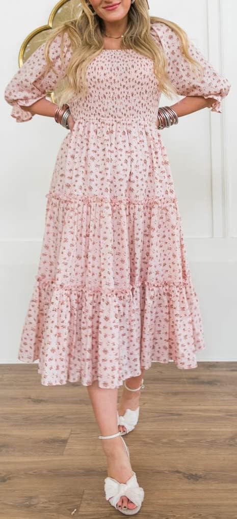 Sister Amy Women's Boho Floral Print Square Neck Beach Party Flowy Ruffle Midi Dress - Image 2