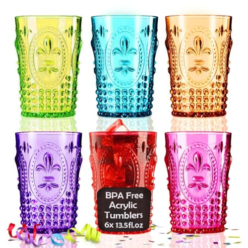 Muldale Lot de 6 verres baroques en plastique pour adultes,Verres en acrylique,Réutilisables et incassables,Sans BPA,6 couleurs,Verres highball en plastique de 400 ml,Passe au lave-vaisselle