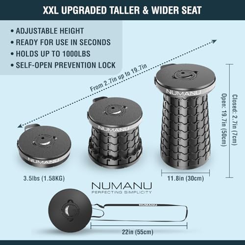 NUMANU 2025 Upgraded XXL Collapsible Stool with Cushion & Bag, 1000lbs Max Weight, 19.7