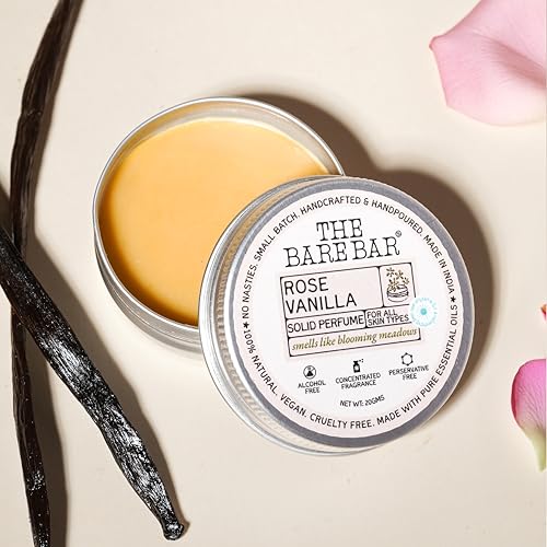 Image of The Bare Bar Rose Vanilla Solid Perfume - 20gm | Floral Fragrance| Odor & Sweat Control | Natural formula and Chemical free| Good for all skin types | Travel Mini Size Solid Perfume for Men & Women