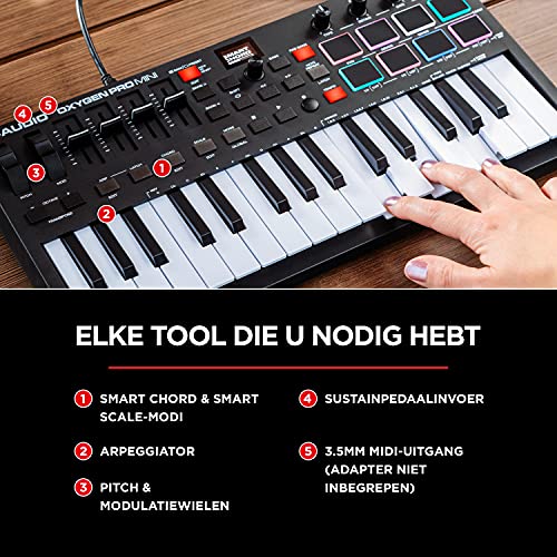 M-Audio Oxygen Pro Mini - 32 toetsen USB MIDI Keyboardcontroller met beatpads, MIDI-toewijsbare knobs, buttons & faders… - Image 7