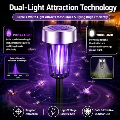 JahyElec 2026 New Solar Bug Zapper Outdoor Waterproof,Mosquito Zapper Rpellent Outdoor Patio,Purple & White Light,Auto-On at Dusk,Effective Fly Insect Gnat Zapper Trap for Yard,Garden,Backyard,Pathway by JahyElec - Used condition - Image 4