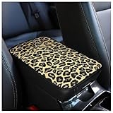 SuperKaKa Car Golden Leopard Print Armrest Cover, Auto Center Console Armrests Pad, Cars Interior Accessories for Most Vehicles, SUVs, and Trucks Arm Rest Box (Leopard, Golden)