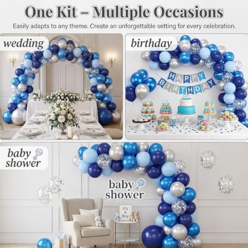 Image of 100PCS Blue Silver Balloons Set, Blue Balloons Metallic Blue Balloon Kit | 12 Inch Blue and Silver Balloons Dark Navy and Confetti Party Latex Balloon for Birthday Wedding Graduations Party Decoration