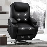 Electric Power Lift Recliner Chair for Adults, Heavy Duty Leather Massage Sofa with Remote, Lay Flat Adjustable Sleeping Recliner with Side Pockets and Cup Holders for Living Room