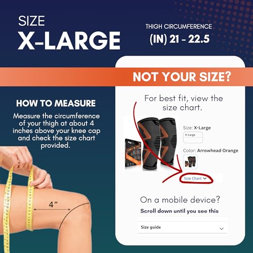 Image of PhysFlex Knee Brace for Pain Relief - Knee Compression Sleeves for Men and Women - Support for Weightlifting, Gym, Workout, Volleyball, Arthritis (XL, Black)
