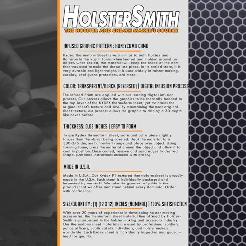 Image of KYDEX Thermoform Sheet - (Honeycomb Camo) - (Frosted Glass) - (Transparent /Black - Reversed) - (12in x 12in) - (1 Sheet) - (for Holster Making, Hobby) - (USA Made)