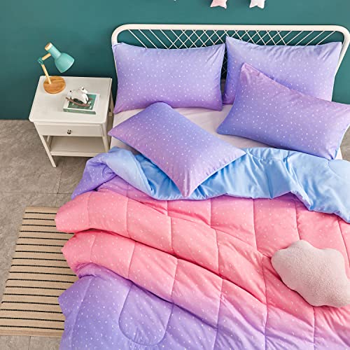 Yogeneg Pink Glitter Rainbow Kids Comforter Set Twin Size For Teen Girl Women, Metallic Printed Comforter With Pillowcase,Ultra Soft Microfiber 2 Piece Bedding Set,All Season (Rainbow A, Twin) #TOP2