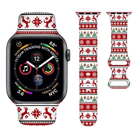 BACDOILQ Christmas Watch Band Elk Christmas Gifts Snowflake Smartwatch Band Compatible with Watch 38mm 40mm 41mm Soft Silicone Strap Replacement for Series 8/7/6/5/4/3/2/1/SE Cover