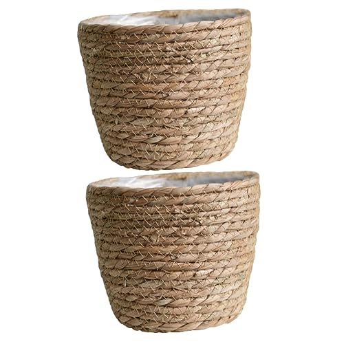 SUPVOX 2 Piezas Cesta de Flores Tejida Interior cestas almacenaje Cesta almacenaje cestos almacenaje Tapa Maceta de Cesta Tejida para Planta Canasta de Flores el plastico Light Brown