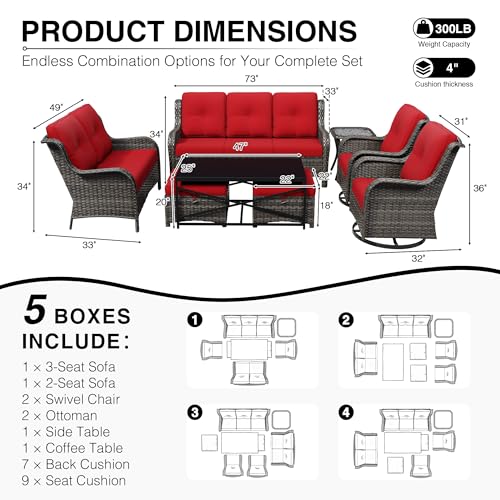 Image of Joyside 8 Piece Wicker Patio Furniture Set, Outdoor Swivel Rocker Patio Chairs with High Back, Deep Seating, Wide Armrest, Thickened Cushions, Outdoor Furniture for Deck, Porch Use