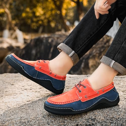 Men's Suede Moccasin Lace Up Loafers Retro Round Toe Slip On Comfortable Driving Shoes Fashionable Color Blocked Non-Slip Walking Shoes3