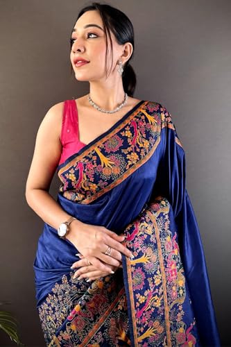Image of SGF11 Women's Kanjivaram Pure Soft Silk Saree With Unstitched Blouse Piece