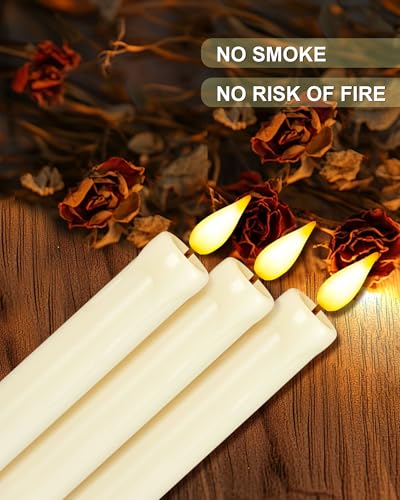 Image of Homemory 3 Pack Flameless Taper Candles, No Remote, Realistic Flickering Battery Operated Candlesticks, White LED Plastic Candle Safe for Weddings, Table Decor, Christmas, and Halloween