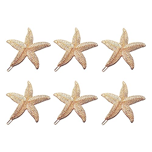 ccHuDE 6 Pcs Metal Starfish Hair Clips Sea Star Hairpins Beach Theme Hair Barrettes Wedding Bridal Headpiece Mermaid Hair Accessories for Women Girls Gold