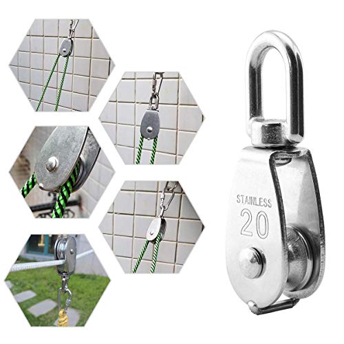 Rocaris 10 Pcs Stainless Steel Wire Rope Crane Pulley Block M20 Lifting Crane Swivel Hook Single Pulley Block Hanging Wire Towing Wheel #TOP5