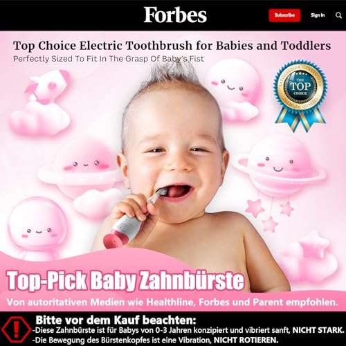 Elektrische Zahnbürste Kinder Baby Zahnbürste Kinderzahnbürste Elektrisch ab 1 2 3 Jahre mit Fingerzahnbürste, Süße Schutzhülle, LED-Licht, 2 Minuten Timer, Saugnapf für Kleinkind (Rosa Astronauten) – Bild 3