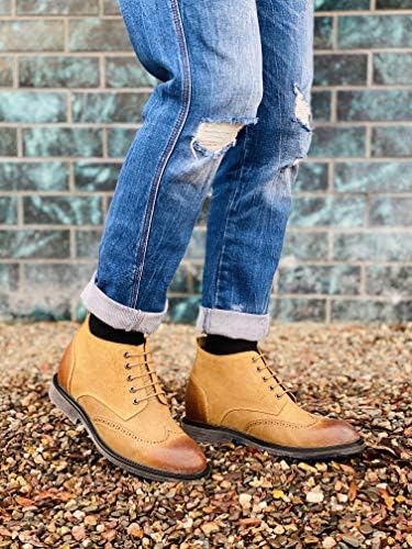 CALTO Men's Invisible Height Increasing Elevator Shoes - Light Brown Premium Leather Lace-up Lightweight Wing-tip Work Boots - 3 Inches Taller - S3652 - Size 10 D(M) US | Image 7