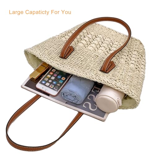 Image of Straw Shoulder Bag for Women Woven Tote Handbags Straw beach bag for Summer Vacation Travel