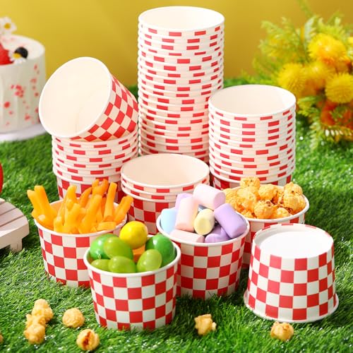 Image of Zopeal 50 Count Red and White Checkered Ice Cream Cups Disposable Race Car | Dessert Bowls 9 oz, Paper Ice Cream Bowls, Birthday Party Supplies, Snack Cups Sundae Picnic Yogurt Bowls for Food