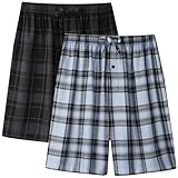 BAMBOO COOL Men's Pajama Shorts Plaid Sleep Short Pants with Pockets Soft Lounge Woven Pajamas Bottoms for Men