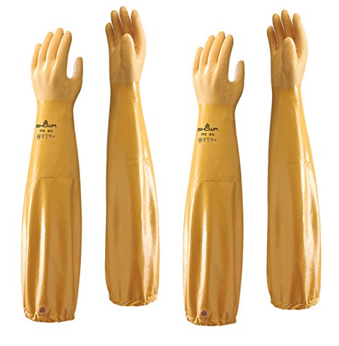 (2 Pair) Showa Atlas 772 Nitrile Elbow Length Chemical Resistant Gloves, 26