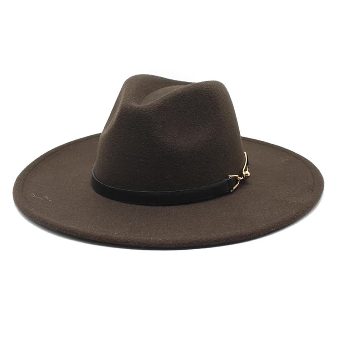 Pegsmio Women's Brown Fedora Hats For 9.5Cm Wide Brim Felt Jazz Hats Men Panama Church Cap Wedding Decoration Dress Hats