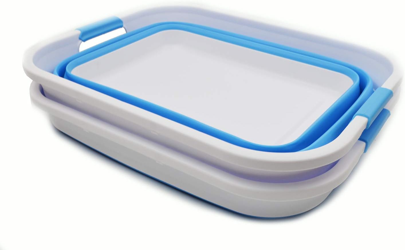 SAMMART 41L(10.8 gallon) Collapsible Plastic Laundry Basket-Foldable Pop Up Storage Container-Portable Washing Tub-Space Saving Hamper/Basket, Water capacity: 32L (8.4 gallon) (2, White/Marine Blue)