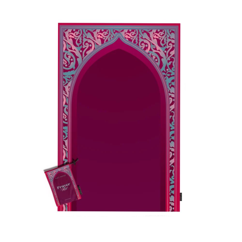 Art Mood HomeTravel Prayer Mat Premium Waterproof Travel Pocket Prayer Mat Rug (El-Hedaya Fuchsia & Turq)