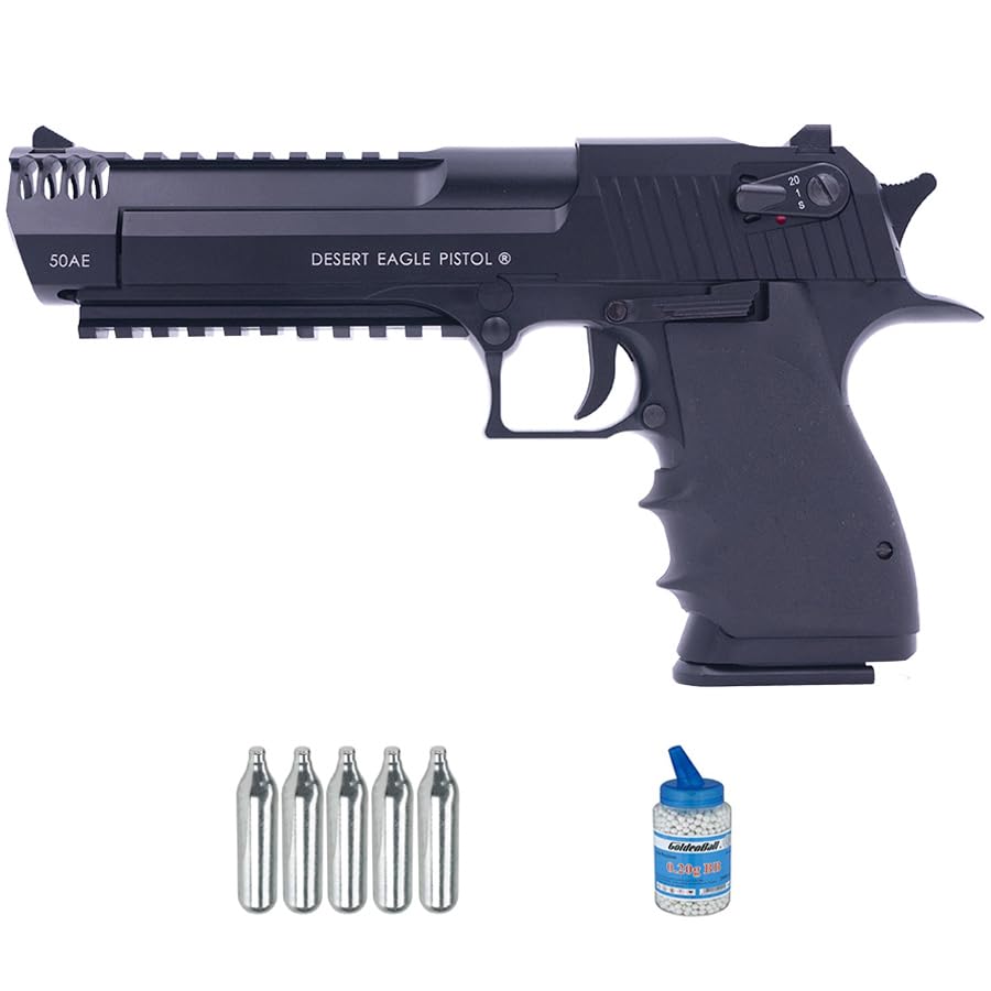 Pistola Desert Eagle L6 nera blowback CO2 (6 mm) | Pistola ad aria compressa per softair (pallini in PVC) calibro 6 mm + bombola da 0,20 + 5 CO2 (potenza: 1 joule)