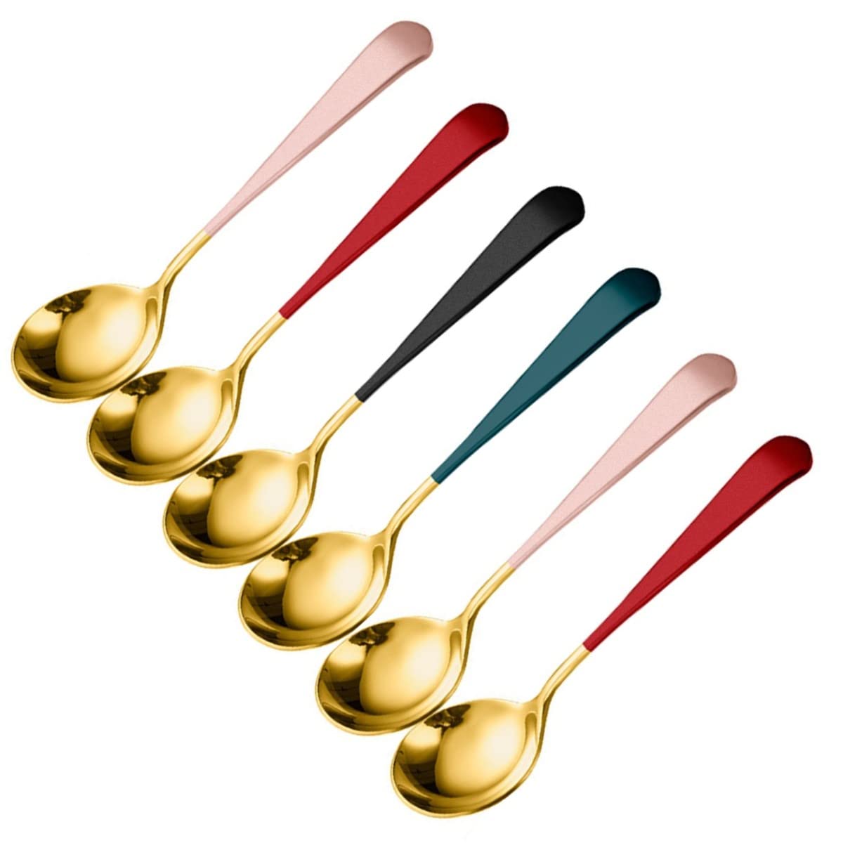 TOMATUS® 6 Pcs Dinner Spoon Set Large Soup Spoon Stainless Steel Style Round Head Table Spoon Dinner Serving Accessories for Home Kitchen Dinner Spoon (Gold)