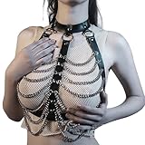 FLYSL Punk Harness Damen Oberkörper Body Brust Harness mit Körperkette,Brust Geschirr Frauen Brustgurt,Gothic Reizwäsche für Sex Damen,Sexy Dessous für Sex (A)