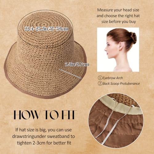 Sombrero tipo bucket de paja grande para mujer miniatura 7