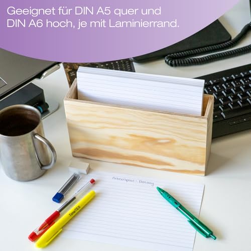 TimeTEX - Kiefernholz Karteikasten Petra | Einfacher Zugriff auf Materialien im Format A5. Umweltfreundlich aus Kieferholz gefertigt, bietet natürliche Haptik & Stabilität | Inhalt: 1x Karteikasten
