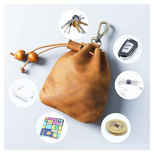 1Pcs Leather Vintage Drawstring Coin Purse,Retro Nordic Portable Coin Purse Medieval Belt Pouch Mini Pouch Coin Organizer Drawstring Small Hanging Bag Key Bag for Men and Women (Brown)4