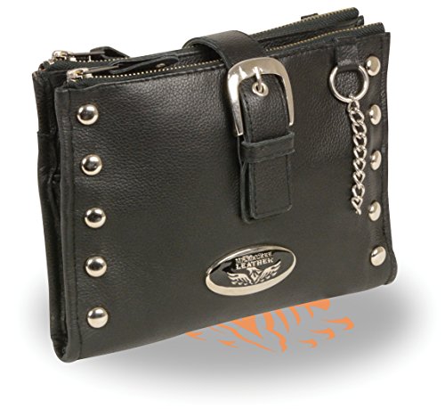 Milwaukee Performance MP8800 Black Leather Studded Wallet Shoulder Bag (8.5X6.5)