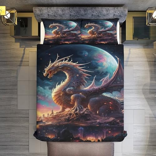Housse de couette dragon zippée anti-allergie lit double